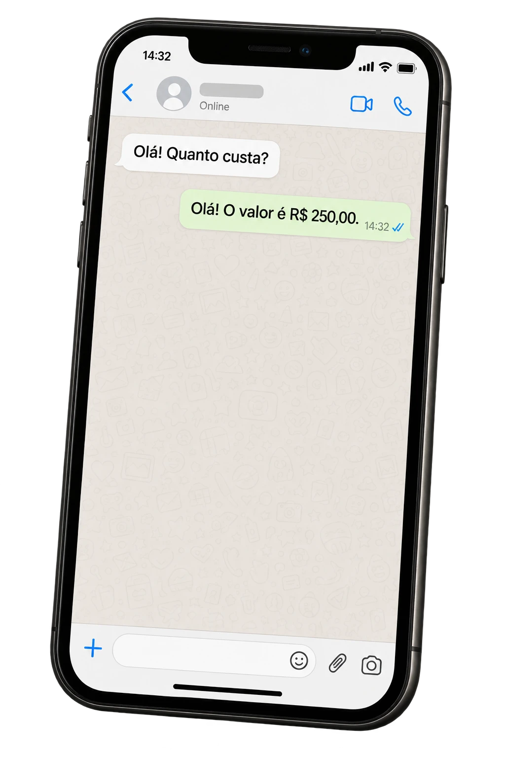 Telefone flutuante com conversa ilustrativa: preço enviado, visualizado e sem resposta